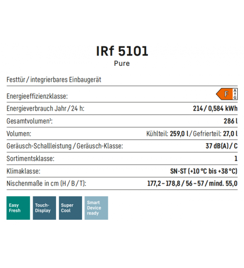 LIEBHERR利勃海尔 IRf 5101 轻松新鲜 嵌入式单门冰箱